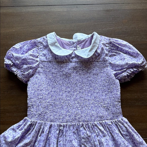 Sz 10 Janie and Jack lavender lined cotton floral smocked puff sleeve dress - Picture 5 of 11
